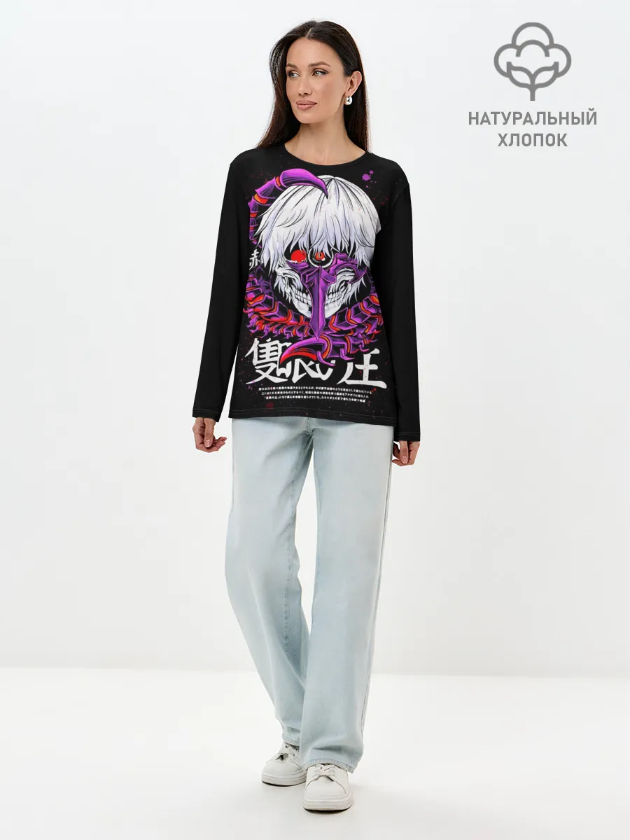 Лонгслив женский. Хлопок / Токийский гуль: Кен Канеки