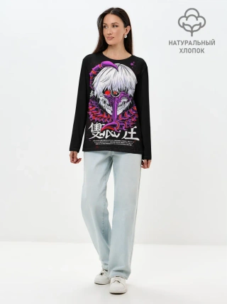Лонгслив женский. Хлопок / Токийский гуль: Кен Канеки