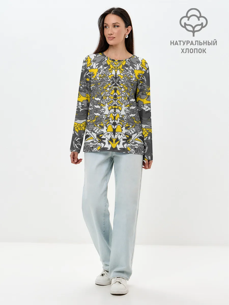 Лонгслив женский. Хлопок / Жёлтый каменный дракон
