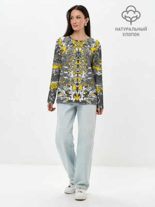 Лонгслив женский. Хлопок / Жёлтый каменный дракон