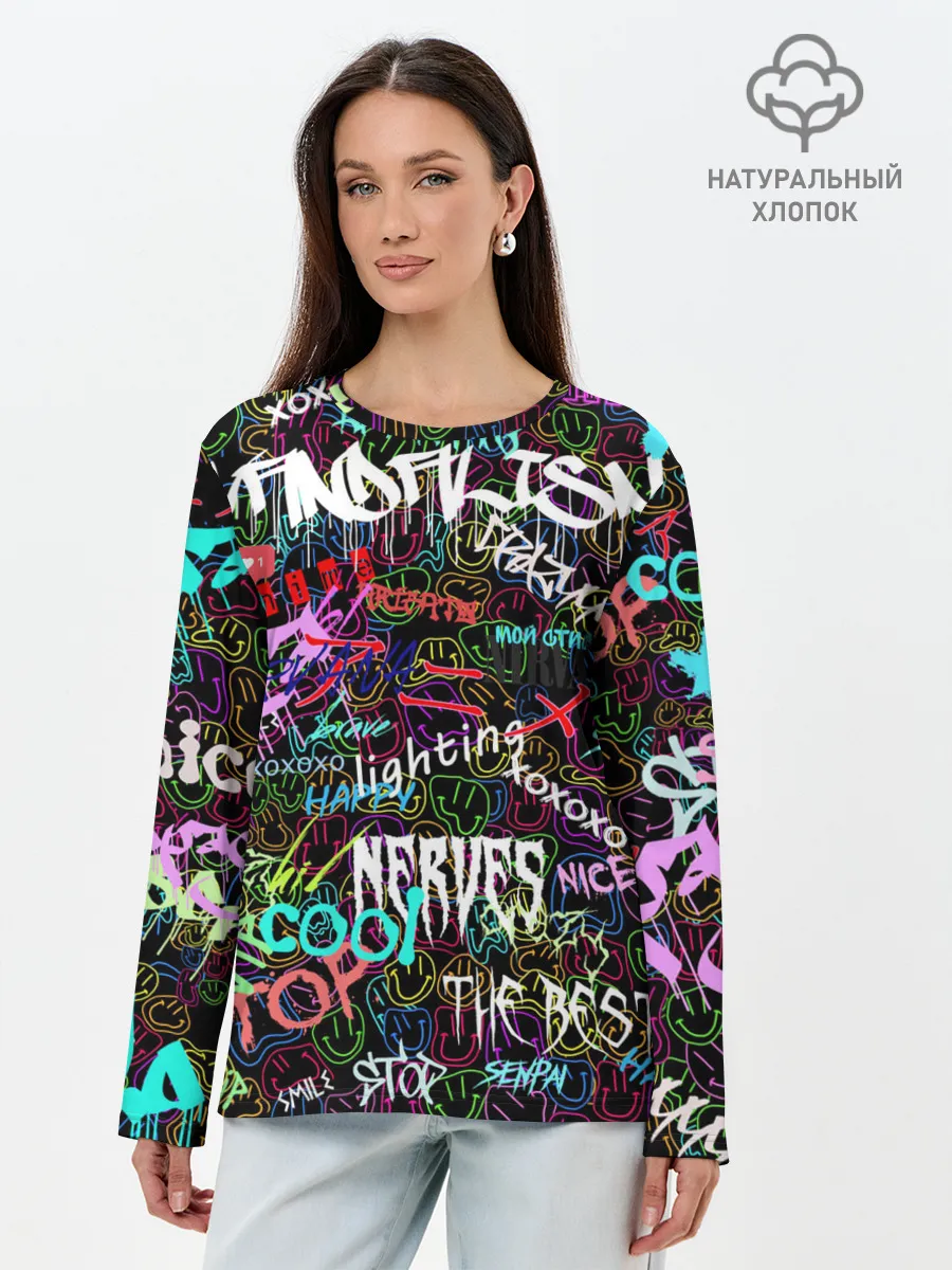 Лонгслив женский. Хлопок / neon graffiti | Smile