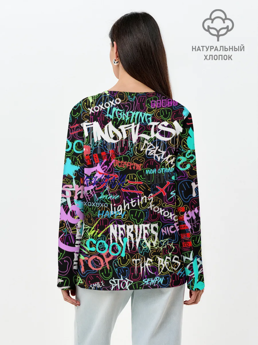 Лонгслив женский. Хлопок / neon graffiti | Smile