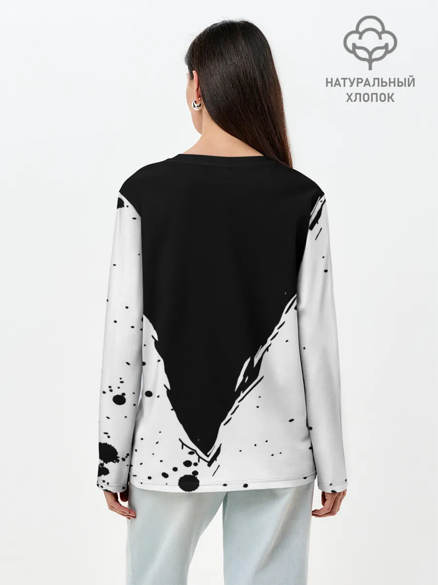 Лонгслив женский. Хлопок / Черно-белый Сайтама One Punch-Man