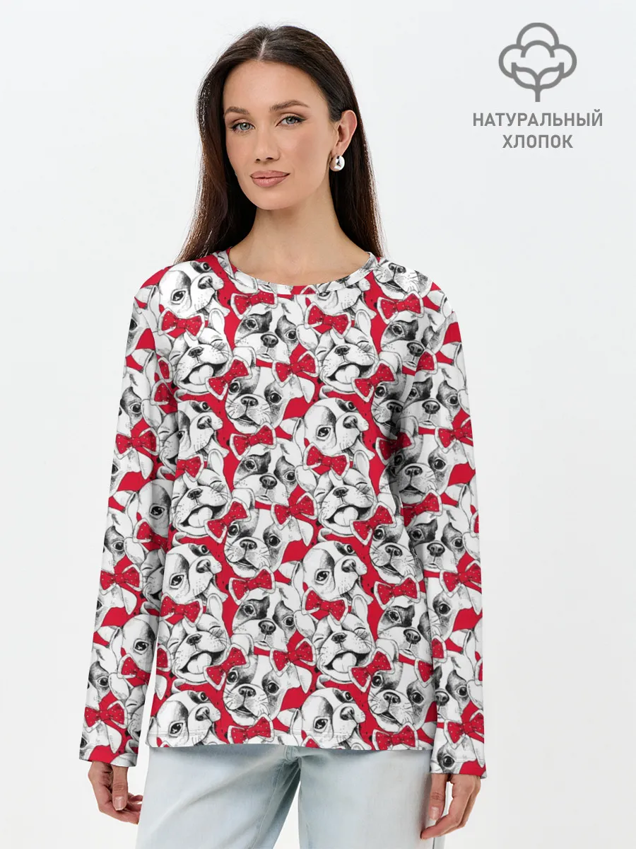 Лонгслив женский. Хлопок / Французский Бульдог