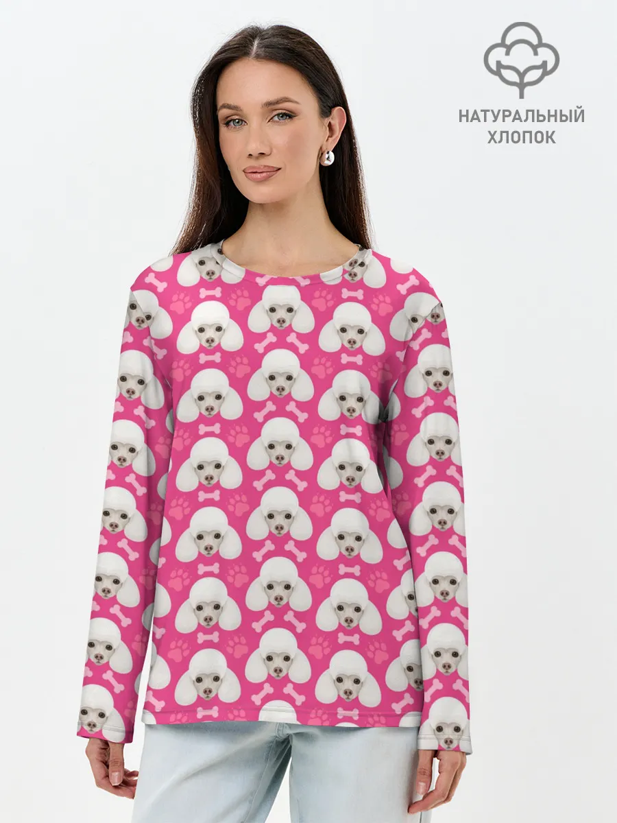 Лонгслив женский. Хлопок / Собака Пудель