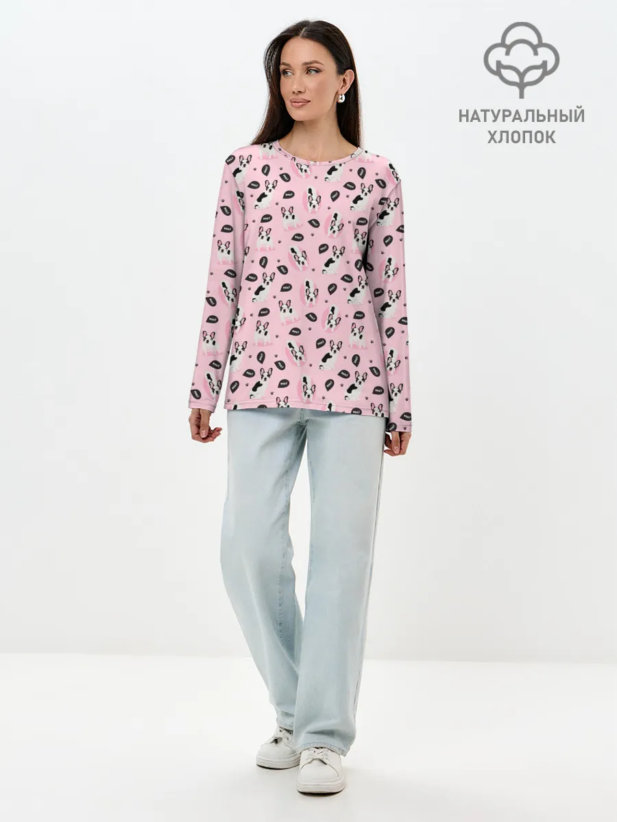 Лонгслив женский. Хлопок / Бульдог Французский