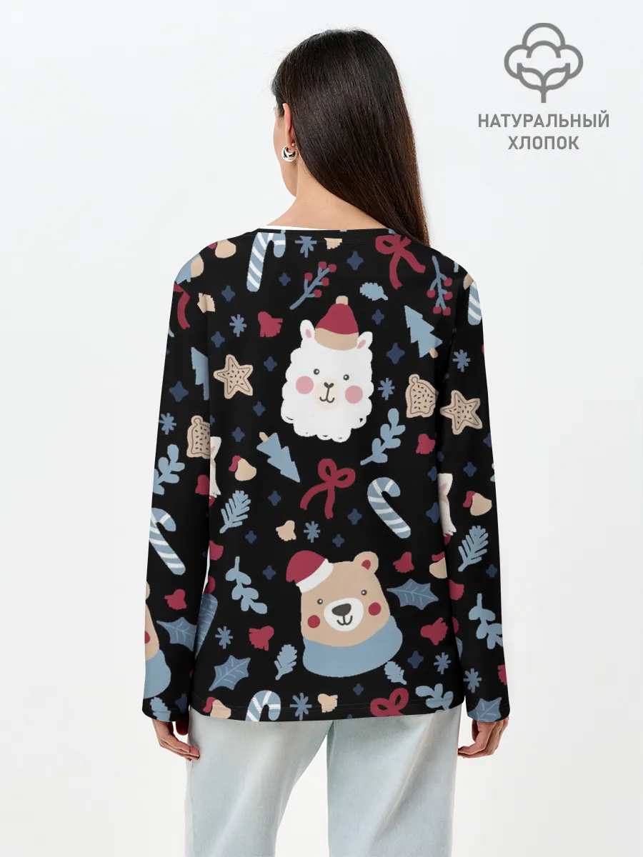 Лонгслив женский. Хлопок / Забавный Новый Год