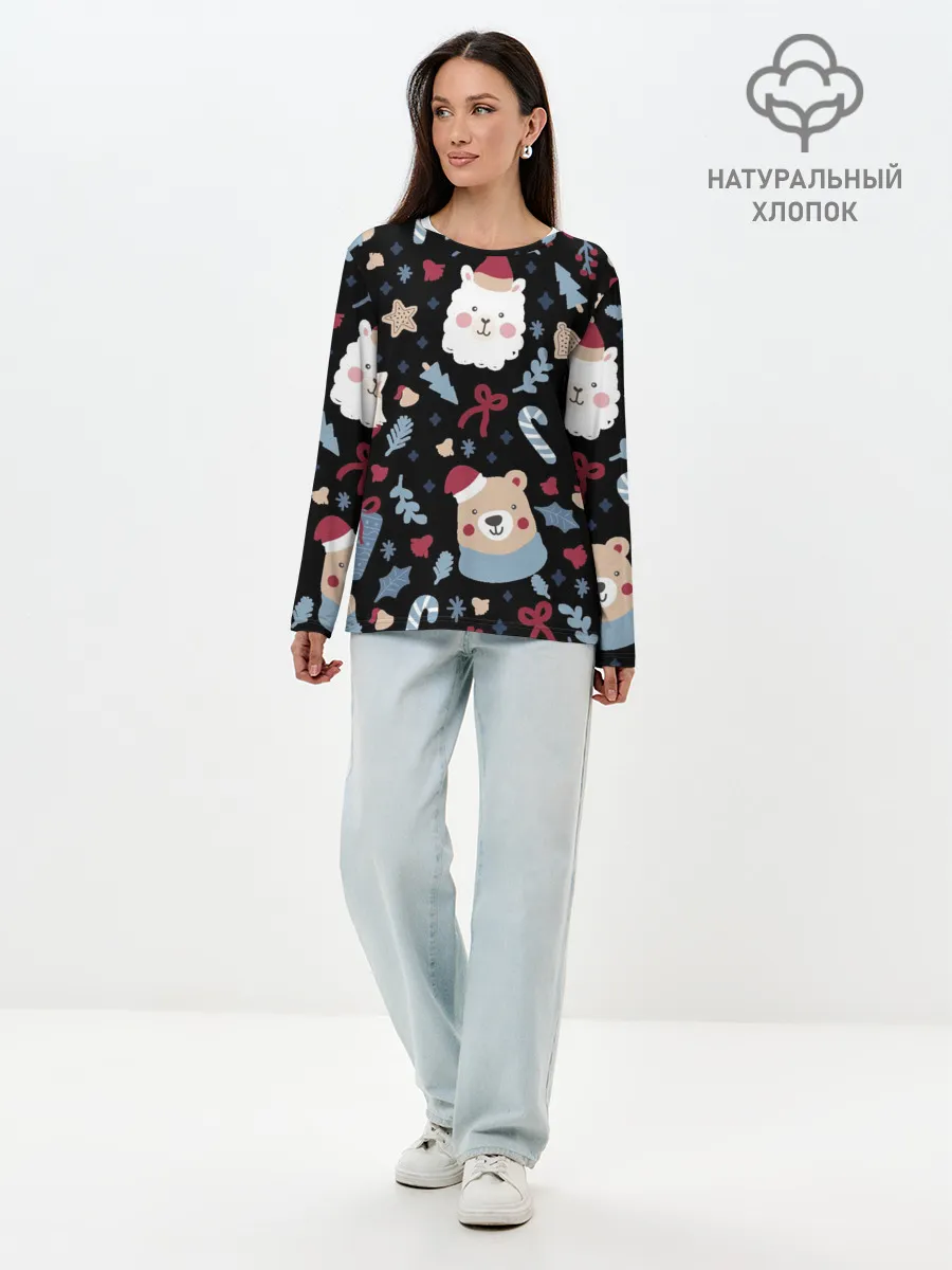 Лонгслив женский. Хлопок / Забавный Новый Год