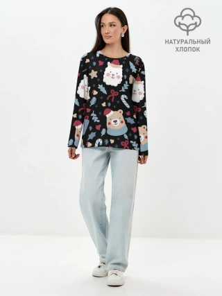 Лонгслив женский. Хлопок / Забавный Новый Год