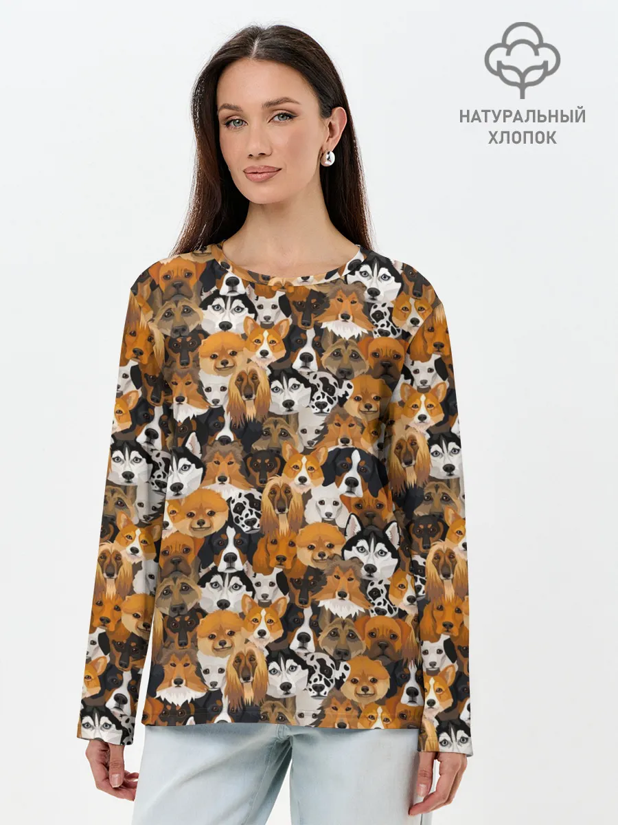 Лонгслив женский. Хлопок / Разные Собаки