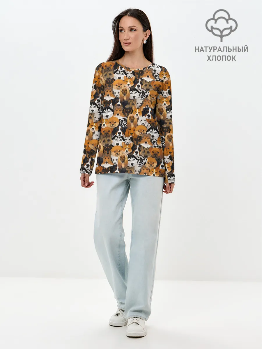 Лонгслив женский. Хлопок / Разные Собаки