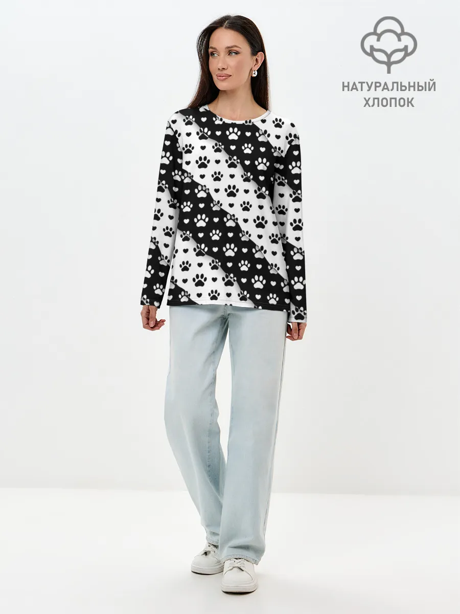 Лонгслив женский. Хлопок / Следы от Лап