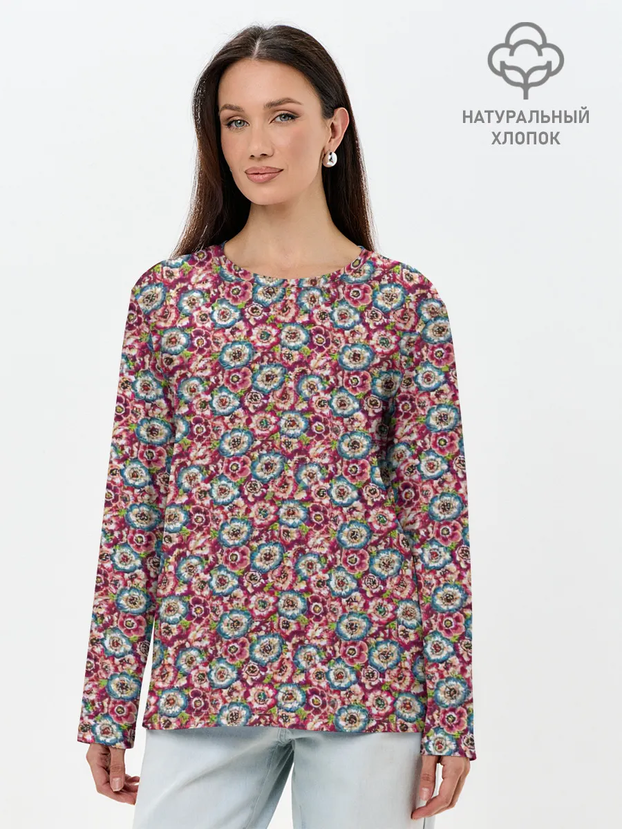 Лонгслив женский. Хлопок / Васильковое поле