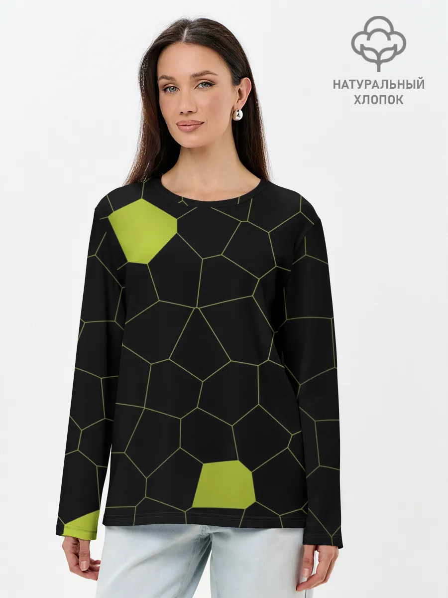 Лонгслив женский. Хлопок / Кожа рептилии