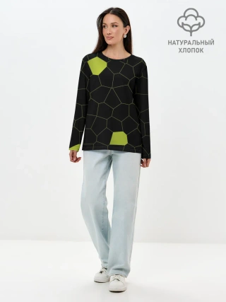 Лонгслив женский. Хлопок / Кожа рептилии