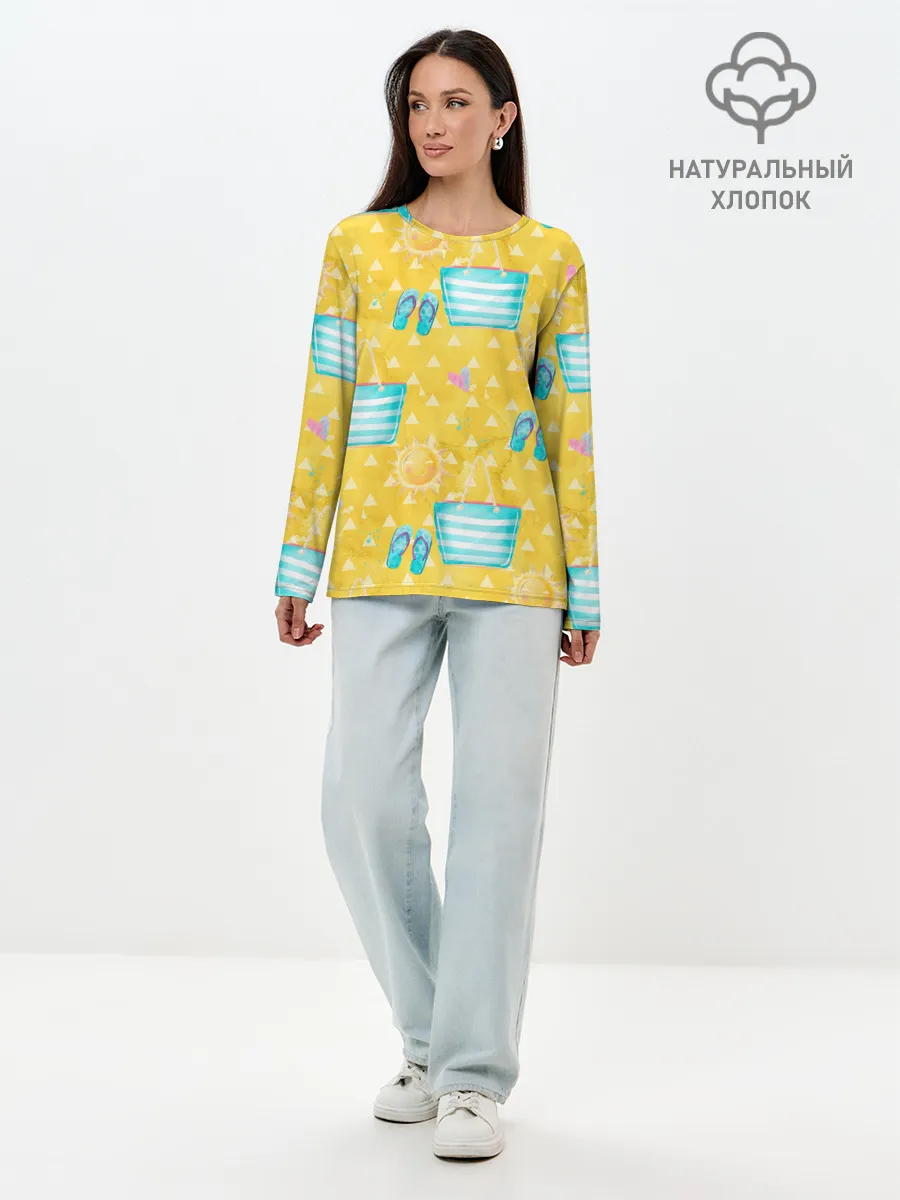 Лонгслив женский. Хлопок / Летний песочный пляж