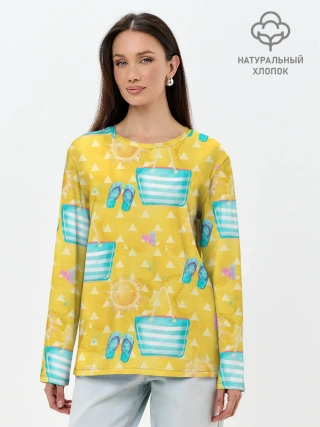 Лонгслив женский. Хлопок / Летний песочный пляж