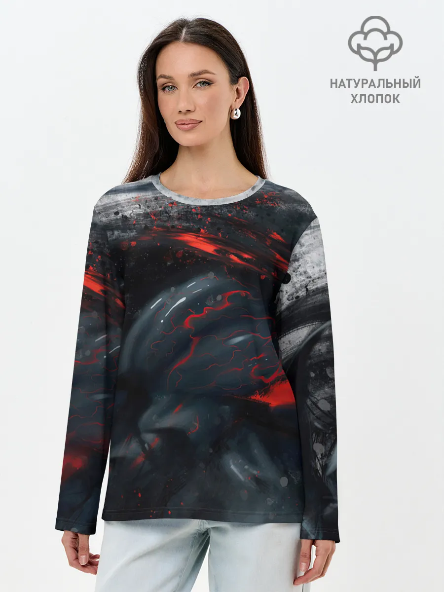 Лонгслив женский. Хлопок / ЧЁРНЫЙ СИМБИОТ / ГРАНЖ / BLACK MONSTER