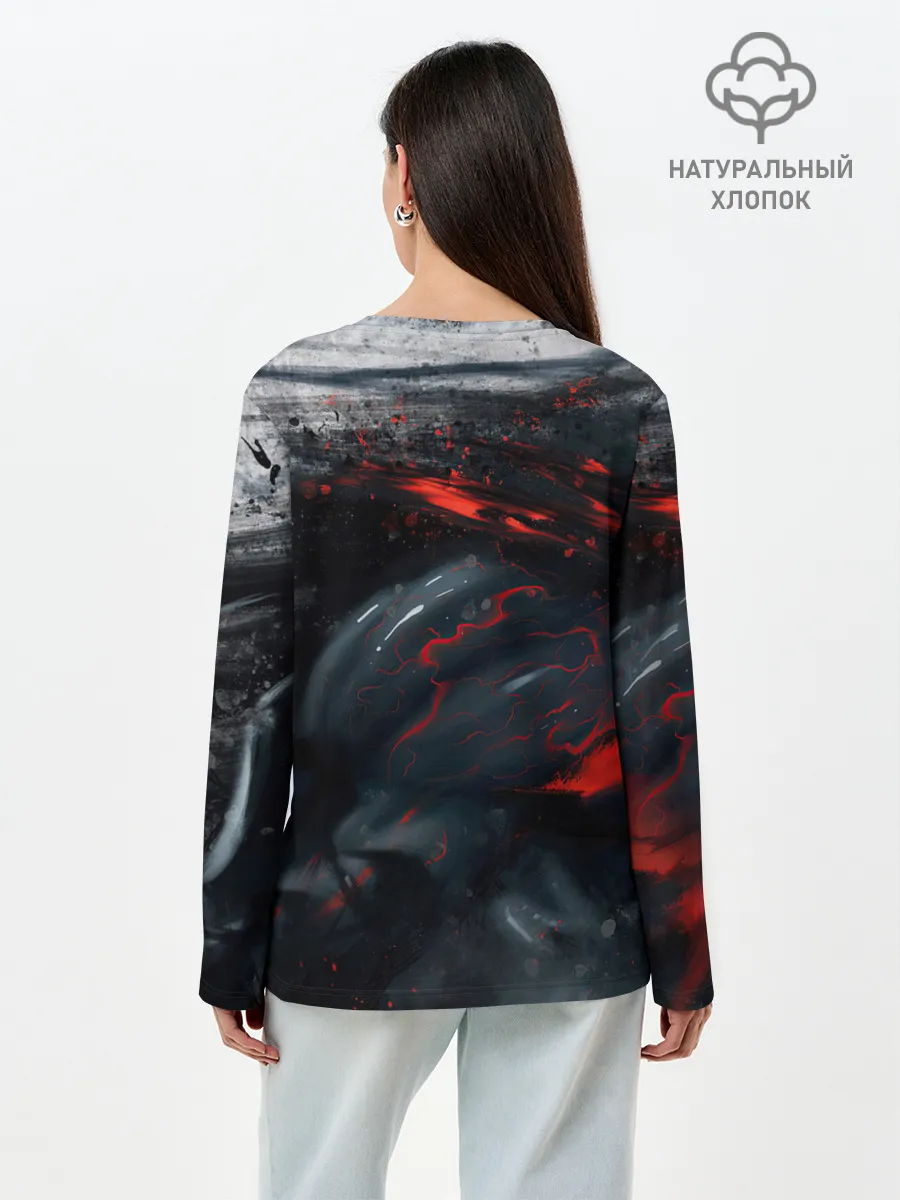 Лонгслив женский. Хлопок / ЧЁРНЫЙ СИМБИОТ / ГРАНЖ / BLACK MONSTER