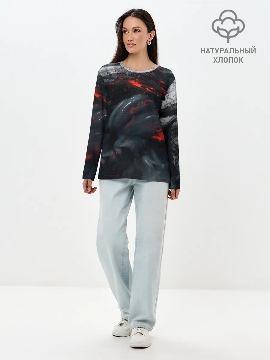 Лонгслив женский. Хлопок / ЧЁРНЫЙ СИМБИОТ / ГРАНЖ / BLACK MONSTER