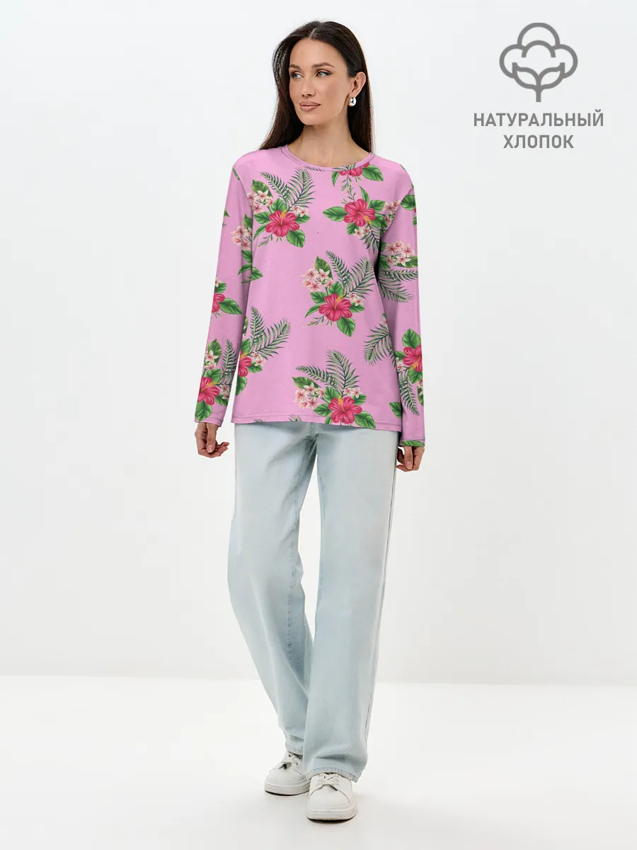 Лонгслив женский. Хлопок / Букеты лилий