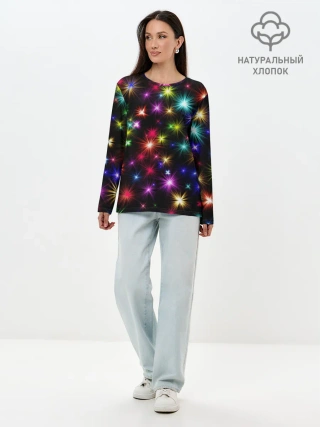 Лонгслив женский. Хлопок / ПРАЗДНИЧНЫЕ ОГОНЬКИ