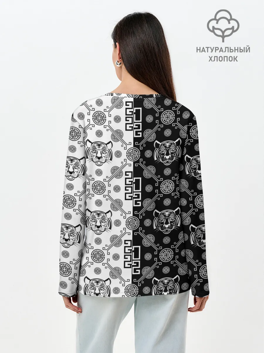 Лонгслив женский. Хлопок / Тигры в китайском стиле
