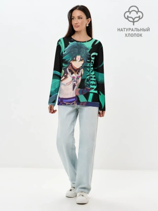 Лонгслив женский. Хлопок / Геншин импакт: Сяо