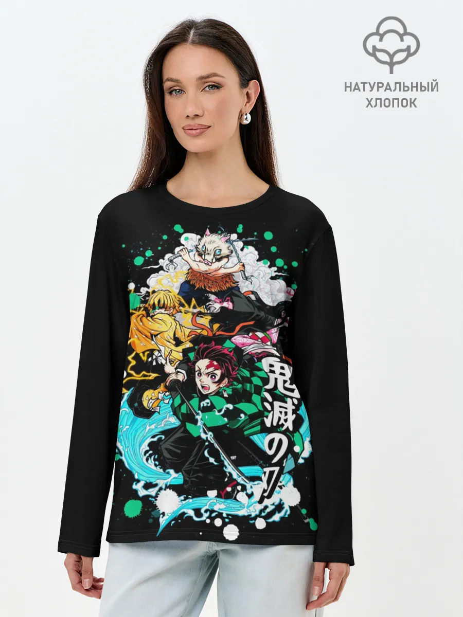 Лонгслив женский. Хлопок / Клинок рассекающий демонов