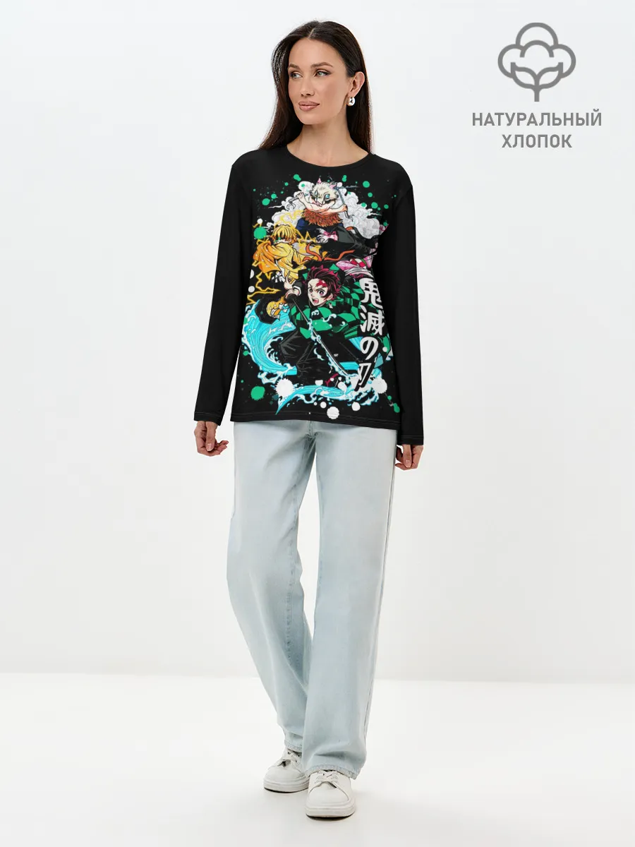 Лонгслив женский. Хлопок / Клинок рассекающий демонов