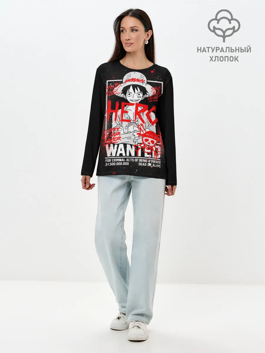 Лонгслив женский. Хлопок / One Piece: Разыскивается Манки Д Лаффи
