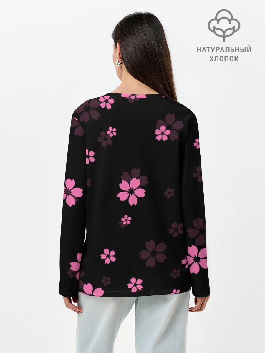 Лонгслив женский. Хлопок / САКУРА ВИШНЯ ЛЕПЕСТКИ