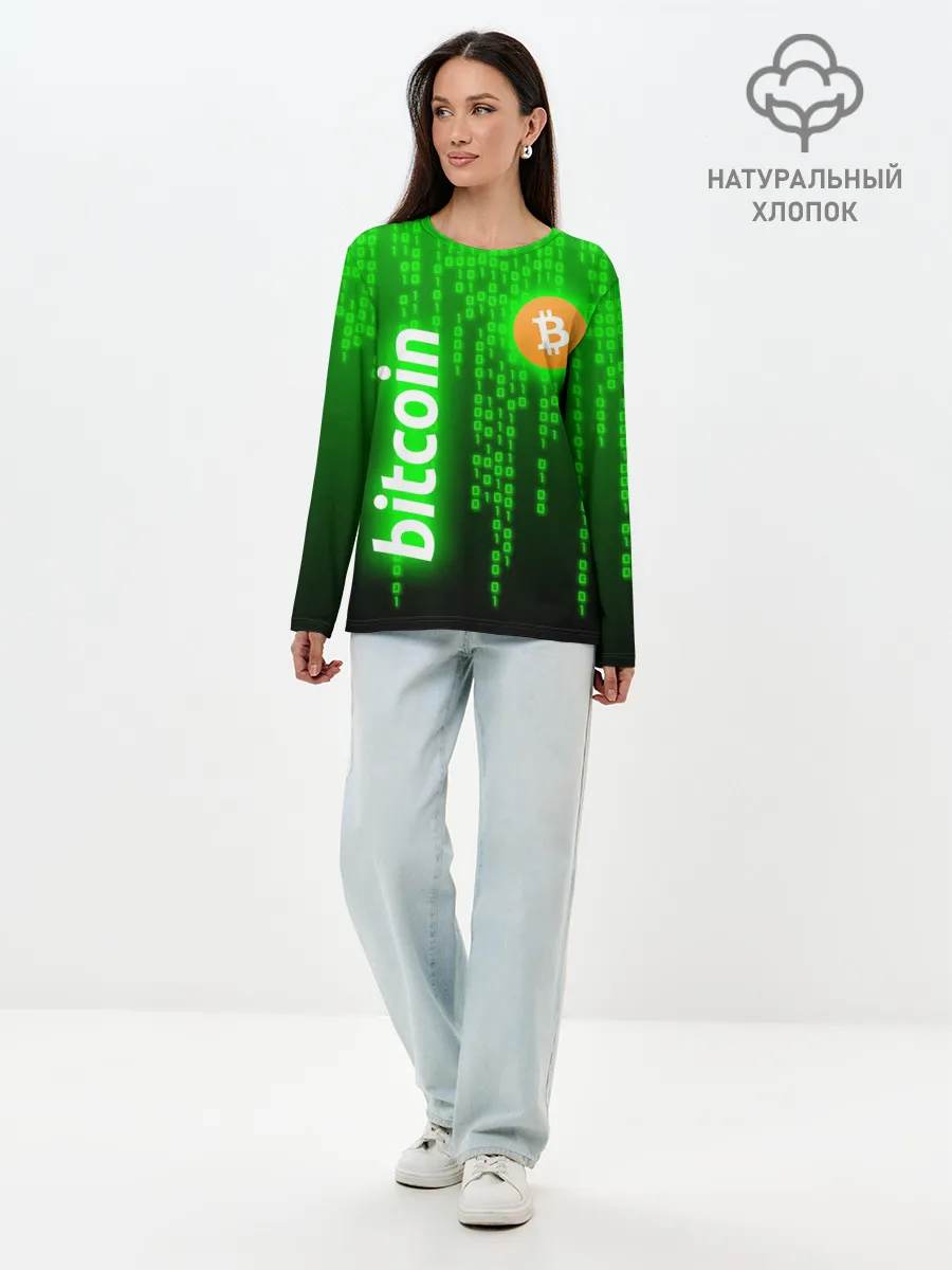 Лонгслив женский. Хлопок / BITCOIN / БИТКОИН / CRYPTO / КРИПТА