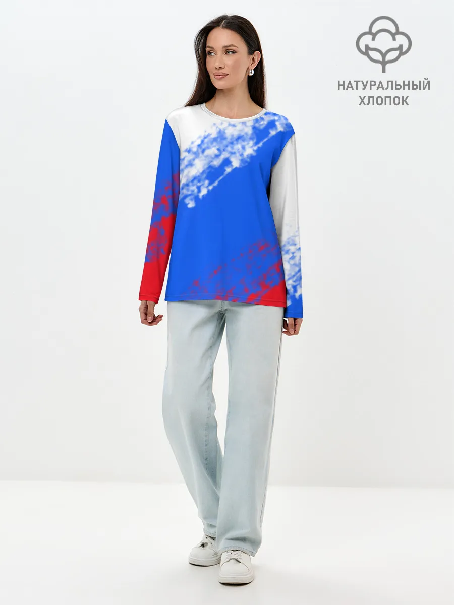 Лонгслив женский. Хлопок / Флаг РФ триколор