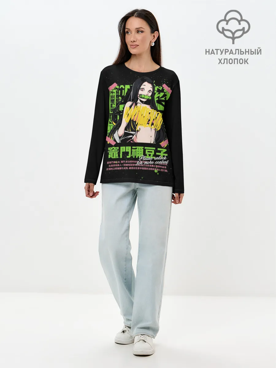 Лонгслив женский. Хлопок / Клинок рассекающий демонов - Недзуко