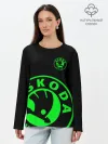 Лонгслив женский. Хлопок / SKODA GREEN LOGO BLACK STYLE