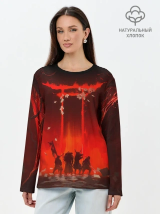 Лонгслив женский. Хлопок / GHOST OF TSUSHIMA САМУРИ В ОГНЕ