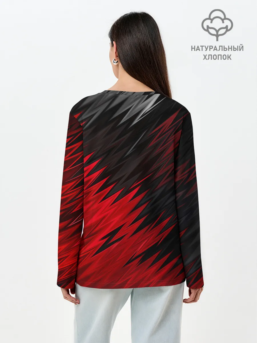 Лонгслив женский. Хлопок / ЧЁРНО КРАСНЫЕ КРАСКИ | RED BLACK STRIPES