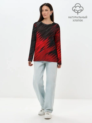 Лонгслив женский. Хлопок / ЧЁРНО КРАСНЫЕ КРАСКИ | RED BLACK STRIPES