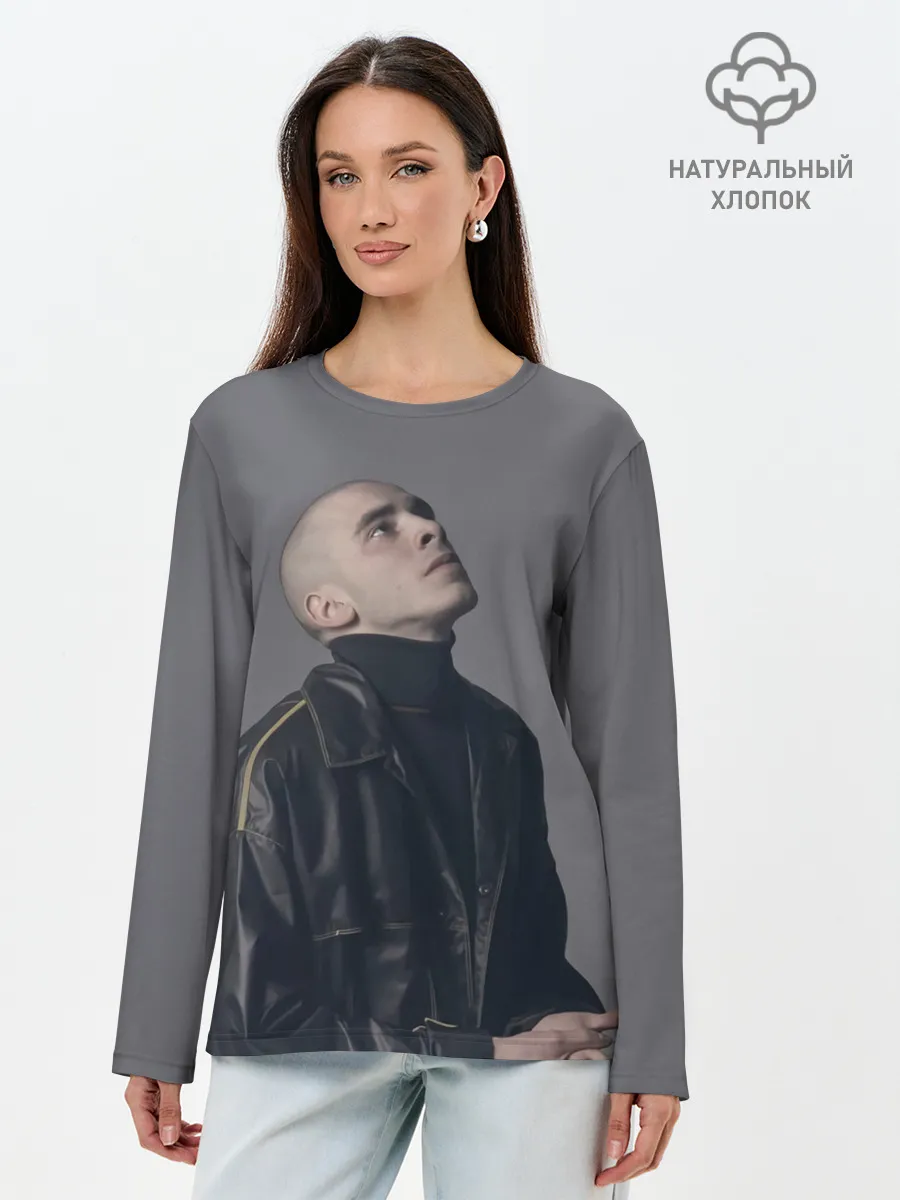 Лонгслив женский. Хлопок / Задумчивый Хаски
