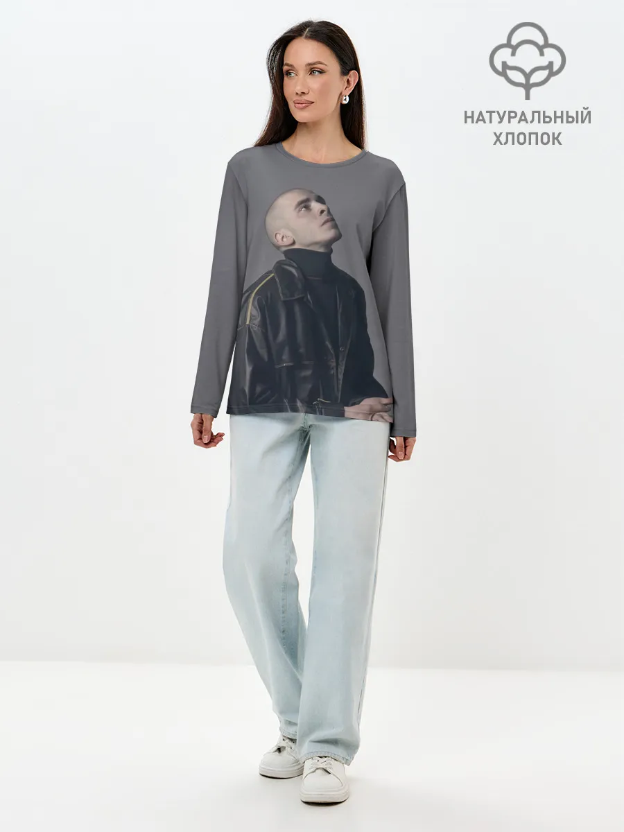 Лонгслив женский. Хлопок / Задумчивый Хаски