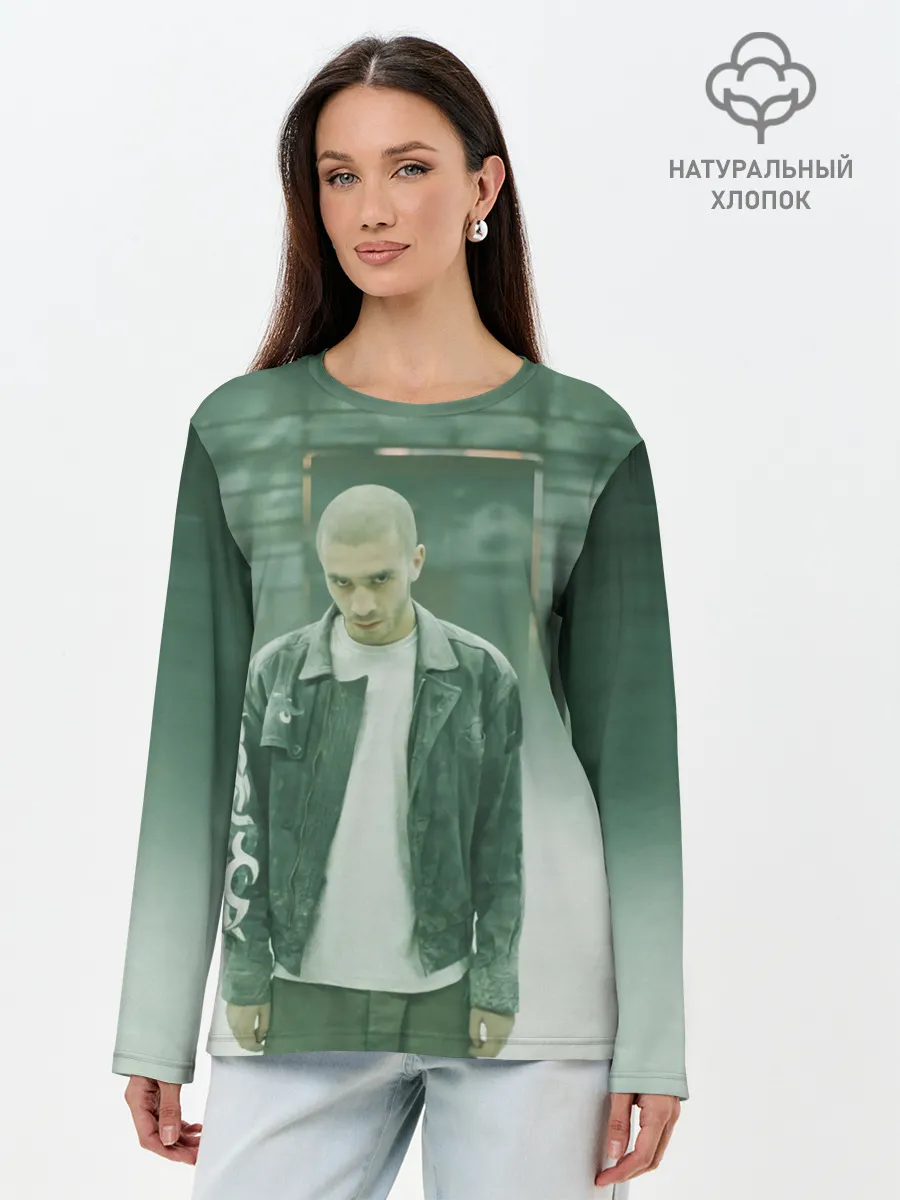 Лонгслив женский. Хлопок / Хаски в комнате