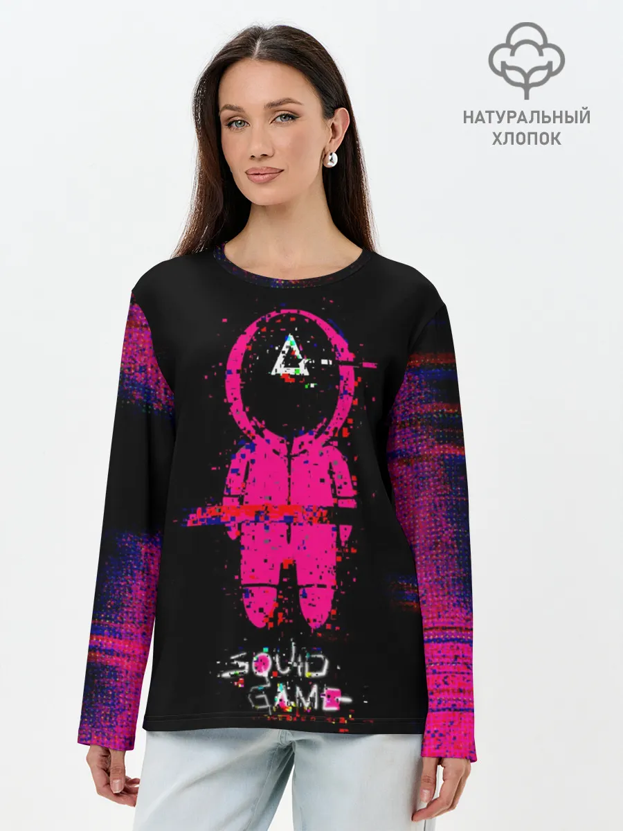 Лонгслив женский. Хлопок / Игра в кальмара глитч
