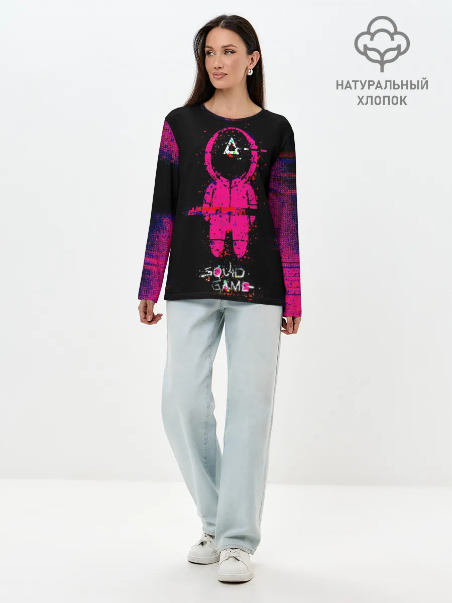 Лонгслив женский. Хлопок / Игра в кальмара глитч