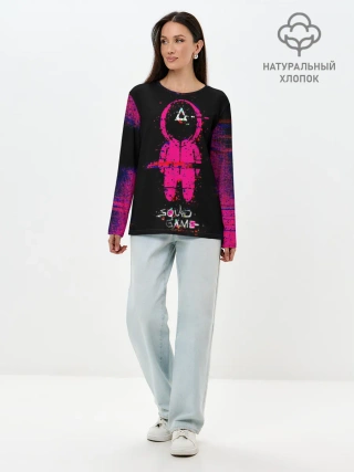 Лонгслив женский. Хлопок / Игра в кальмара глитч