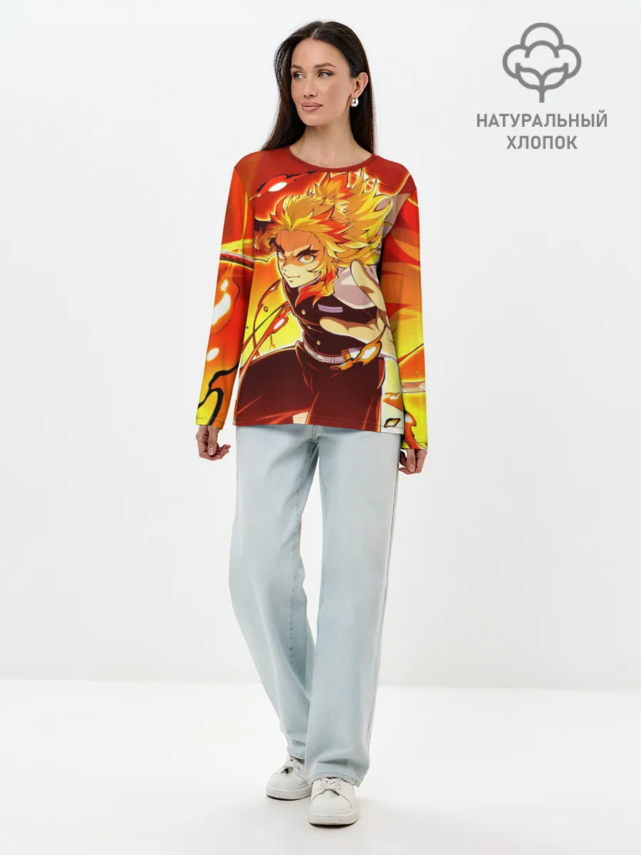 Лонгслив женский. Хлопок / Ренгоку Кёджуро, Клинок рассекающий демонов