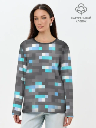 Лонгслив женский. Хлопок / АЛМАЗНАЯ РУДА | DIAMOND ORE | MINCRAFT