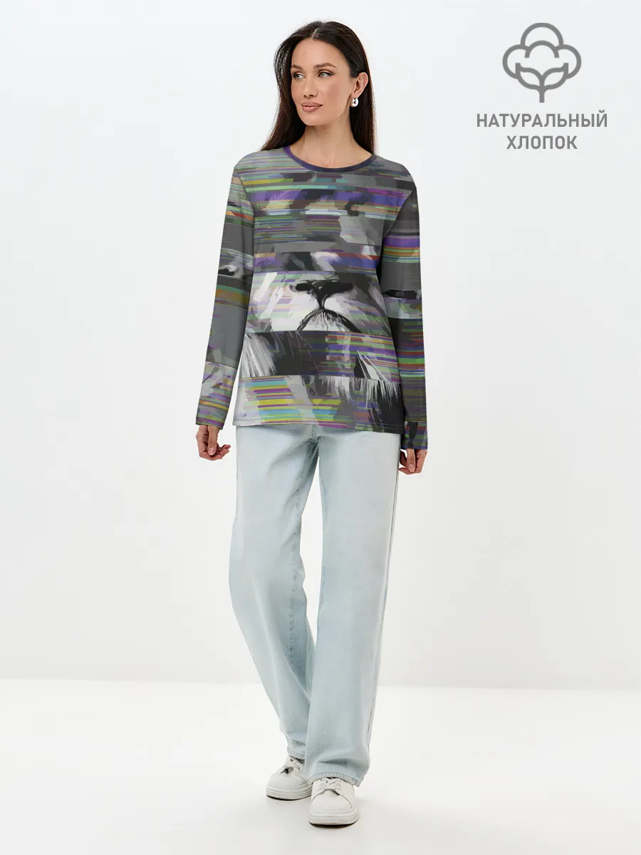 Лонгслив женский. Хлопок / Glitch lion 2020