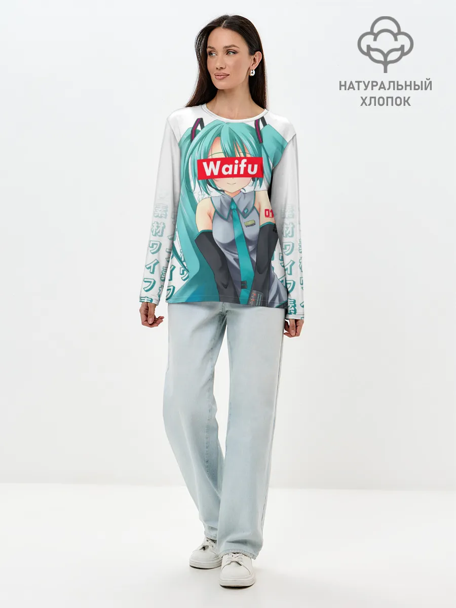 Лонгслив женский. Хлопок / Waifu - Hatsune Miku