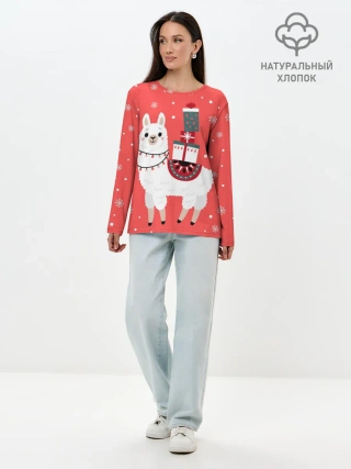 Лонгслив женский. Хлопок / Лама. Новый год